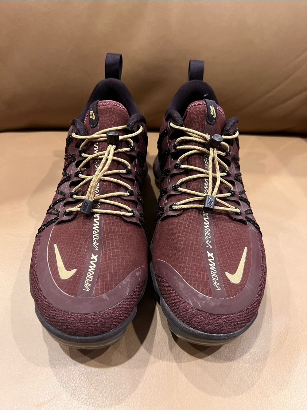 Nike Burgundy and Gold Vapormax Sneakers